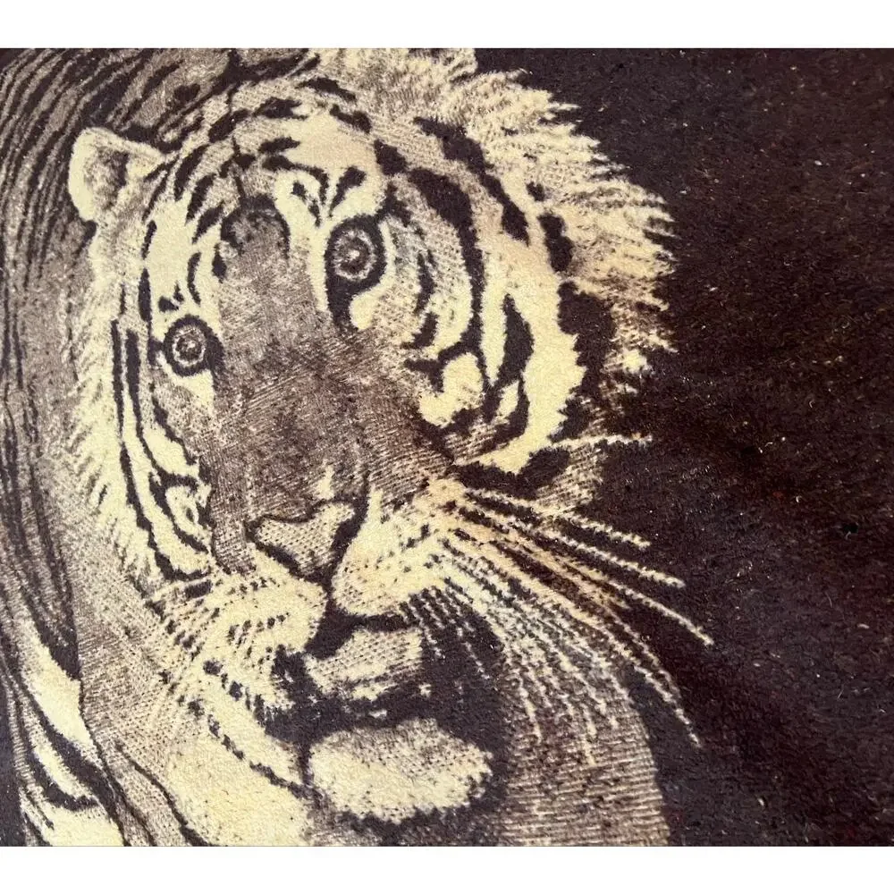 Biederlack Vintage Tiger Blanket Acrylic Cozy Beige Brown Large 75x60” USA Made
